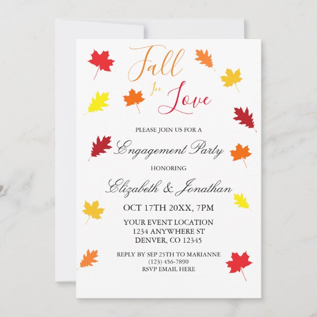 Invitación Caída Enamorada El Otoño Deja La Fiesta De Comprom (Anverso)