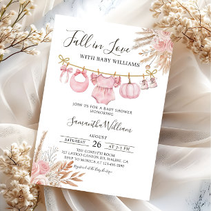 Invitación Caída enamorada Rústica Calabaza Rosa Baby Shower