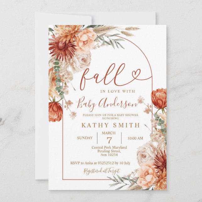 Invitación Caída Enamorada Rústica del Arco Flor (Anverso)