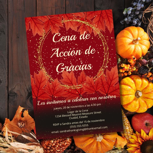 Invitación Caída española deja Purpurina cena de Acción de Gr (Subido por el creador)