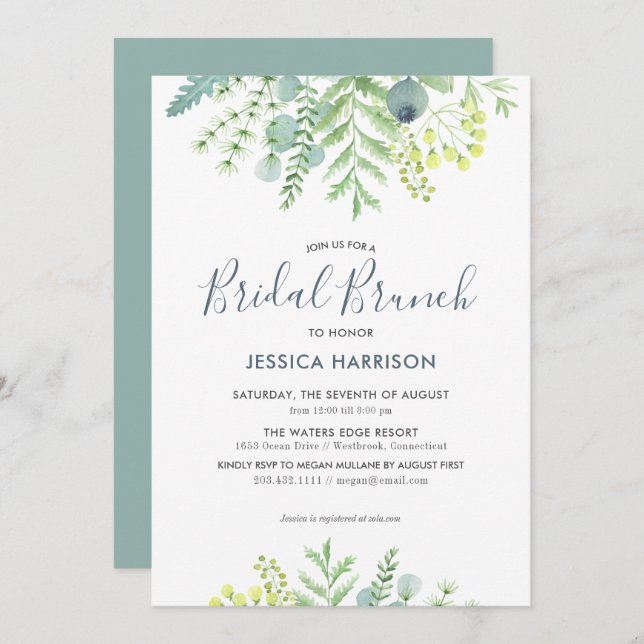 Invitación Caída Eucalyptus Floral Bridal Shower Brunch (Anverso / Reverso)