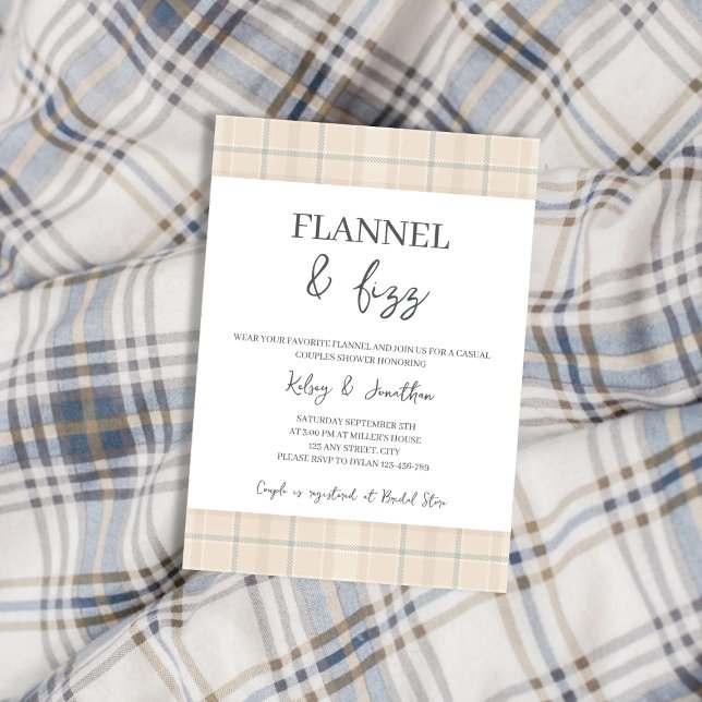 Invitación Caída Flannel & Fizz Ducha Rústica de Parejas Casu (Flannel & Fizz Fall Rustic Casual Couples Shower Invitation)