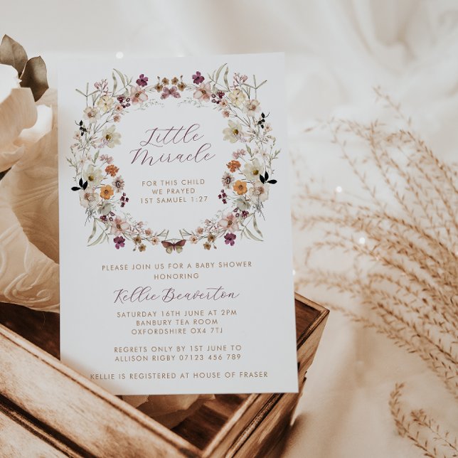 Invitación Caída Flor Salvaje Wreath Little Miracle Baby Show (Subido por el creador)