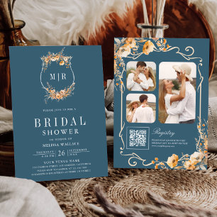 Invitación Caída Flor silvestre Código QR Ducha Azul Duste Br