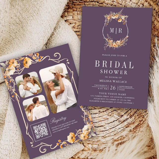 Invitación Caída Flor silvestre Código QR Ducha Morada Morada (Subido por el creador)