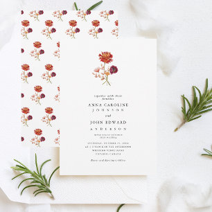 Invitación Caída Flor silvestre Plain Simple Floral Boda de o