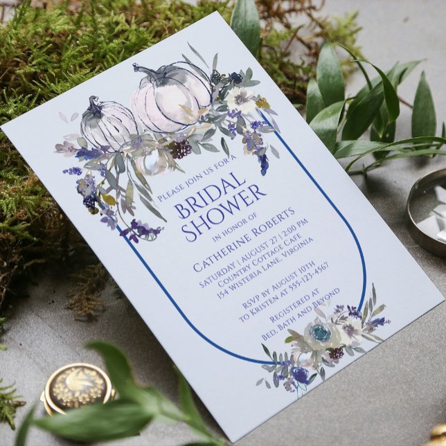 Invitación Caída Floral Acuarela Calabaza Azul Ducha de novia (Subido por el creador)