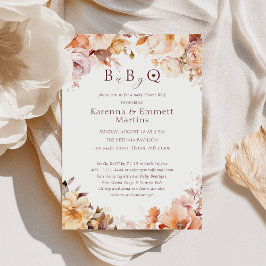 Invitación Caída Floral Blanca Vintage Baby-Q BBQ Baby Shower