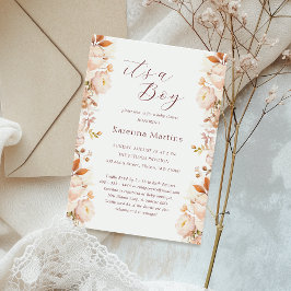 Invitación Caída floral blanca vintage es un niño Baby Shower