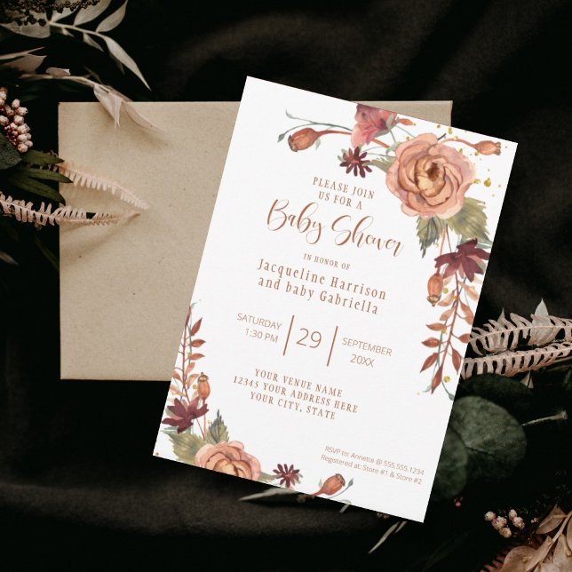 Invitación Caída Floral BOHO Moderna Terracota Borgoña Saltos (Subido por el creador)