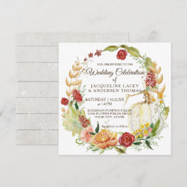 Invitación Caída Floral Borgoña Blanco Calabaza Wreath Boda