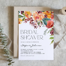 Invitación Caída Floral Bouquet QR Código Ducha de novia