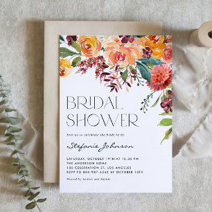Invitación Caída Floral Bouquet QR Código Ducha de novia