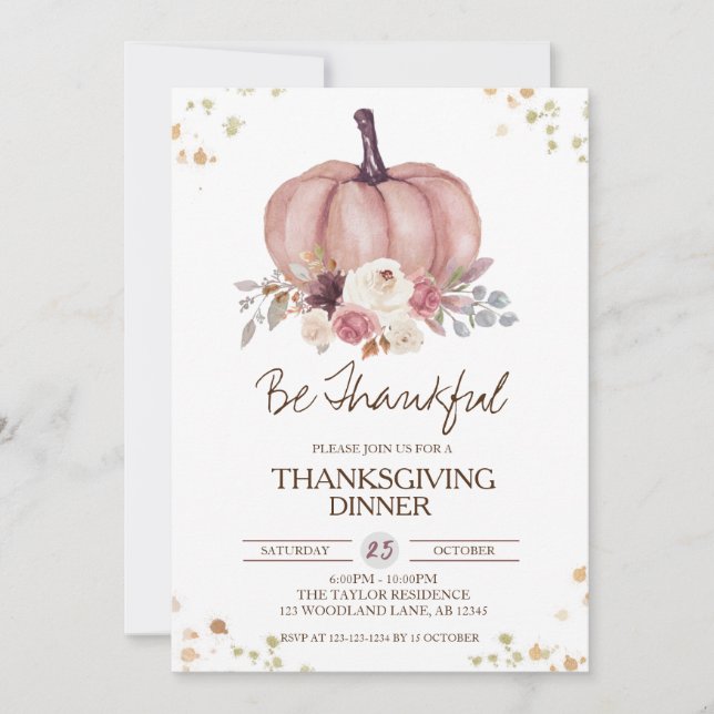 Invitación Caída Floral Calabaza Acción de Gracias (Anverso)