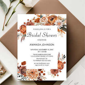 Invitación Caída floral de Boho Terracotta ducha de novia