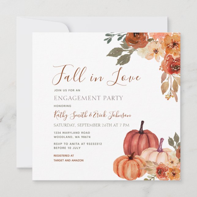 Invitación Caída floral de calabaza en el partido del amor (Anverso)