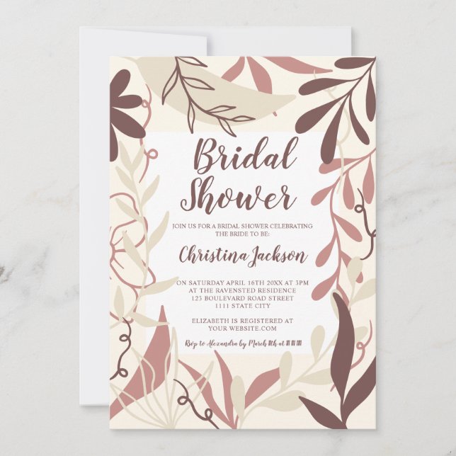 Invitación Caída floral de chocolate boho marrón ducha de nov (Anverso)