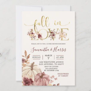 Invitación Caída floral de la calabaza de boho de otoño en pa