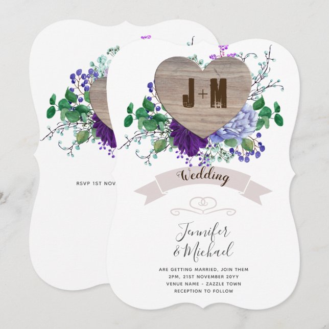 Invitación Caída floral del monograma del corazón de la mader (Anverso / Reverso)