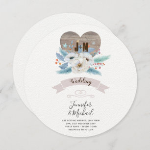 Invitación Caída floral del monograma del corazón de la mader