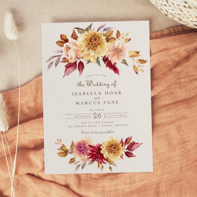 Invitación Caída Floral Dorada Escarlata deja Boda (Subido por el creador)