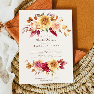Invitación Caída Floral Dorada Scarlet Sale Ducha Bridal