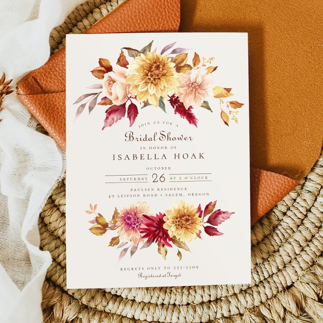 Invitación Caída Floral Dorada Scarlet Sale Ducha Bridal (Subido por el creador)