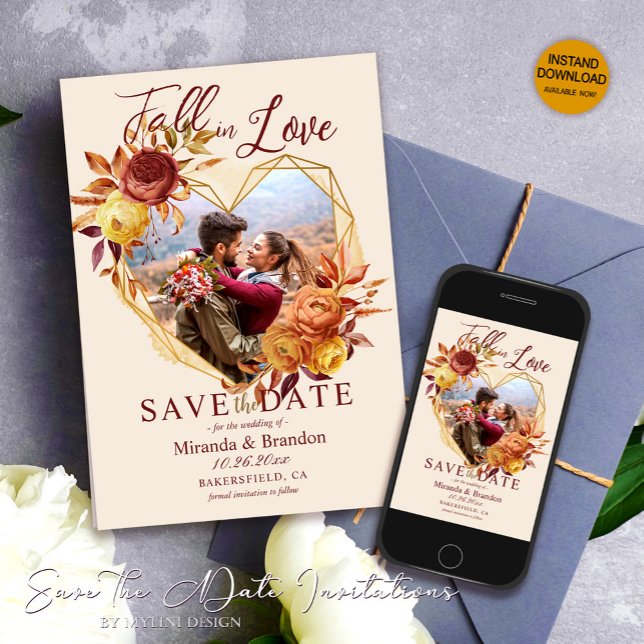 Invitación Caída floral en el amor Boda Foto Guardar fecha (Subido por el creador)