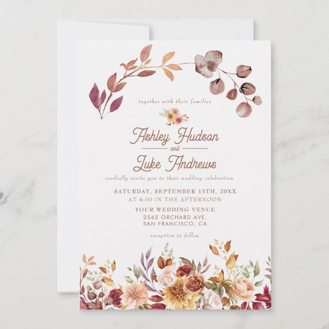 Invitación Caída floral en el amor Boho Cae Boda botánico (Anverso)