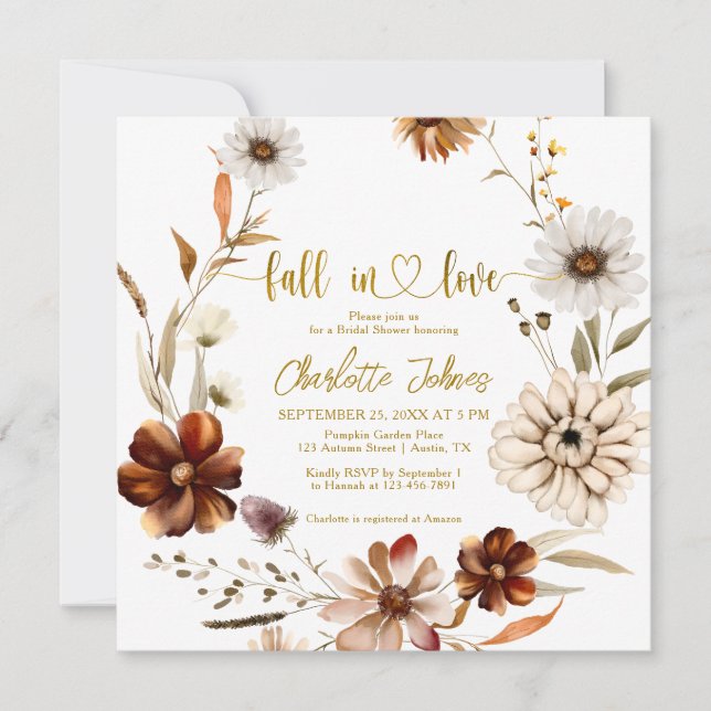 Invitación Caída Floral En El Amor Boho Wreath Bridal Shower (Anverso)