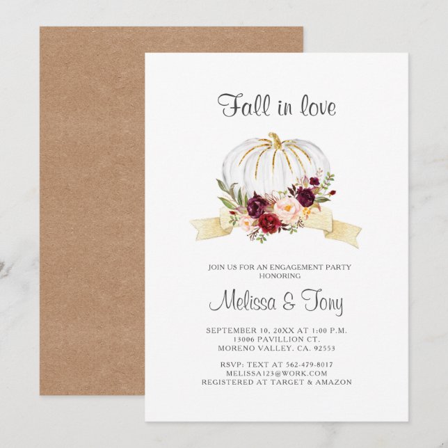 Invitación Caída floral en el amor Compromiso de calabaza (Anverso / Reverso)