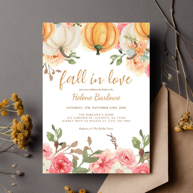 Invitación Caída Floral En El Amor La Ducha De Novias De Cala (Floral Fall In Love Pumpkin Bridal Shower Invitation)