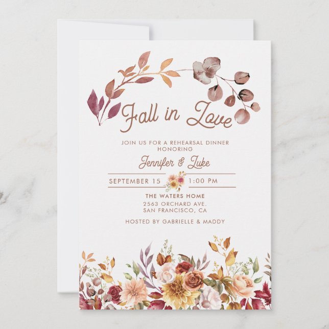 Invitación Caída floral en la cena de ensayo de amor (Anverso)