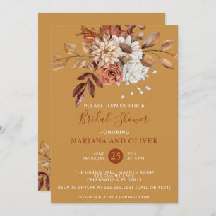 Invitación Caída Floral Gold Bridal Shower
