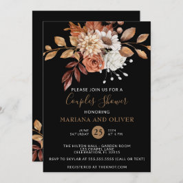 Invitación Caída Floral Negro Ducha Parejas Oscuras