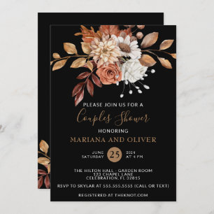Invitación Caída Floral Negro Ducha Parejas Oscuras