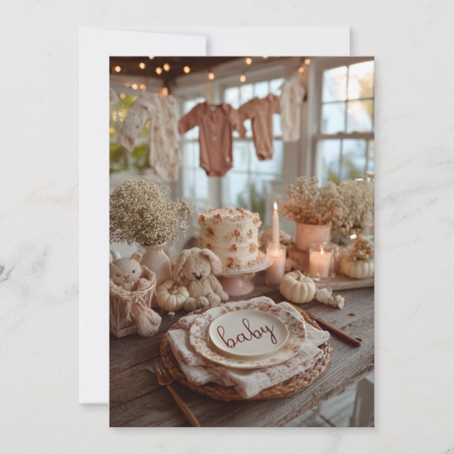 Invitación Caída Floral Otoño Bebé Sprinkle, Polvoriento Rosa (Anverso)