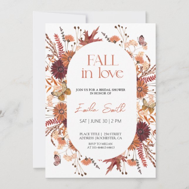 Invitación Caída Floral Otoño Ducha de novia (Anverso)