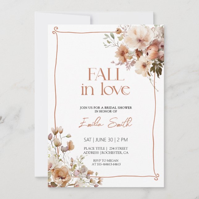 Invitación Caída Floral otoño Rust Bridal Ducha (Anverso)