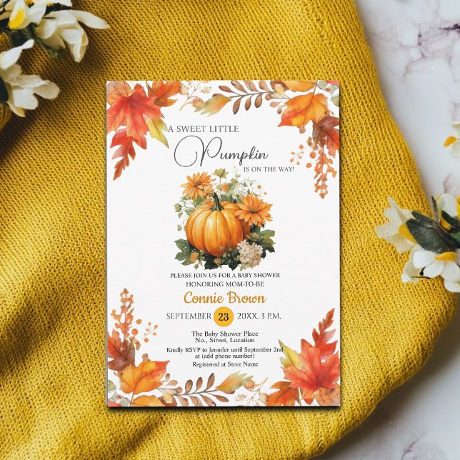 Invitación Caída Floral Pequeña Calabaza en el camino a Baby  (Subido por el creador)
