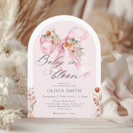 Invitación Caída Floral Rosa Bow Bebé en Baby Shower en Bloom