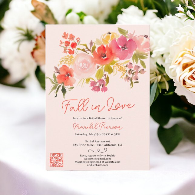 Invitación Caída floral rosa del Boho en el amor bonito ducha (Boho pink floral fall in love pretty bridal shower invitation)