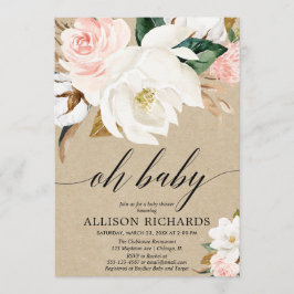 Invitación Caída floral rústica chica ducha de bebé, blanco r