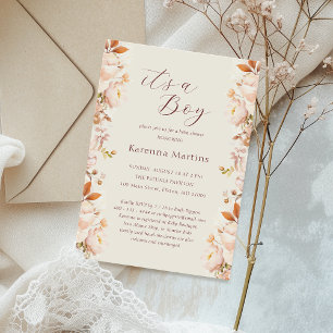 Invitación Caída floral vintage crema es un niño Baby Shower