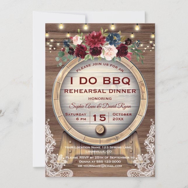 Invitación Caída Floral Wine Barrel Viñero Ensayo Cena (Anverso)