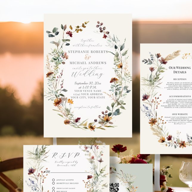Invitación Caída Flores Rústicas Boho Wreath Floral Boda (Subido por el creador)