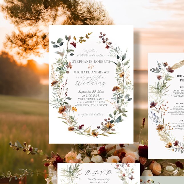 Invitación Caída Flores Rústicas Boho Wreath Floral Boda (Subido por el creador)