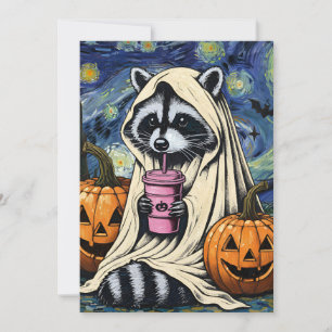 Invitación Caída Halloween Ghost Calabaza Raccoon Costume Spo