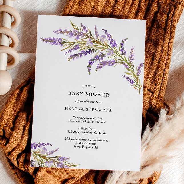 Invitación Caída lavanda floral acuarela moda bebé ducha (Fall lavender floral watercolor chic baby shower invitation)
