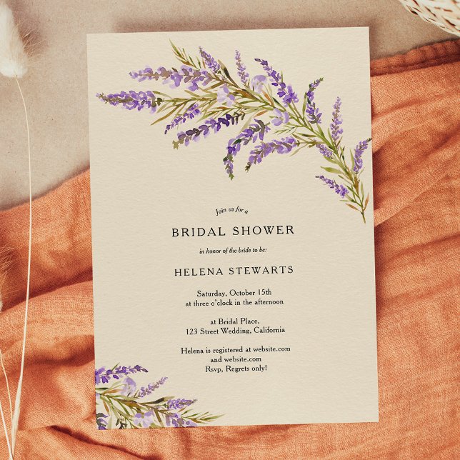 Invitación Caída lavanda floral acuarela moda de novia ducha (Fall lavender floral watercolor chic bridal shower invitation on ivory)
